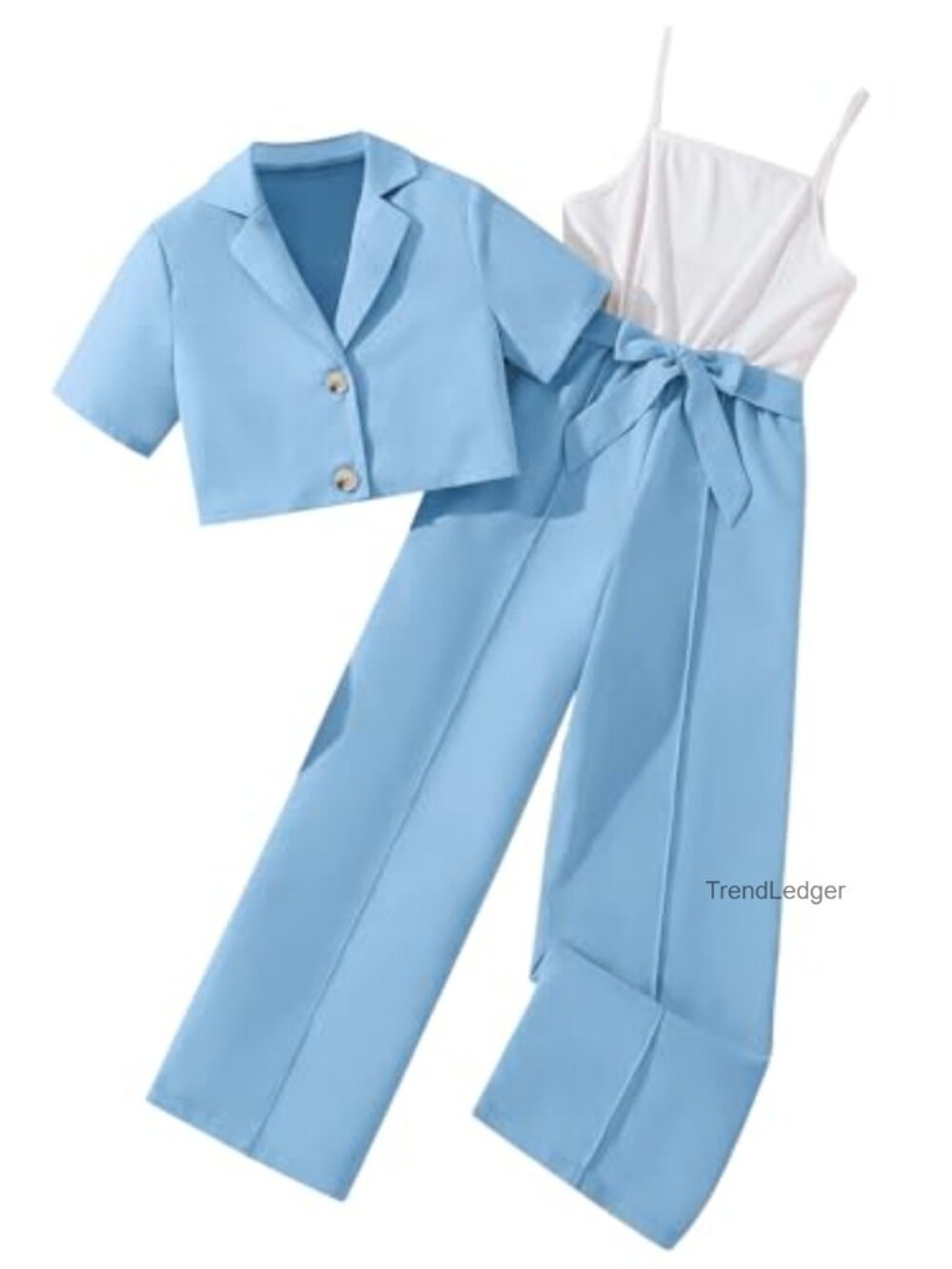 Girls 2 Piece Outfit Short Sleeve Blazer & Wide Leg Jumpsuit Set Size 13-14